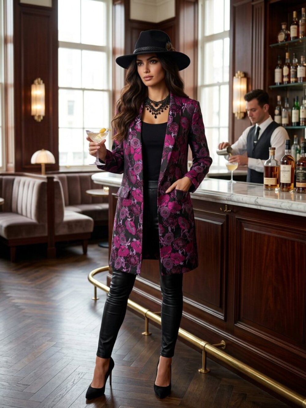 House of Harlow Revolve 1960  Women's Floral Open Blazer Jacket Pink & Black S/M